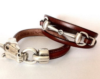 Horse bracelet, couple bracelets, Snaffle Bit bracelet, wrap bracelet, leather bracelet, mens bracelet, gift for horse lovers