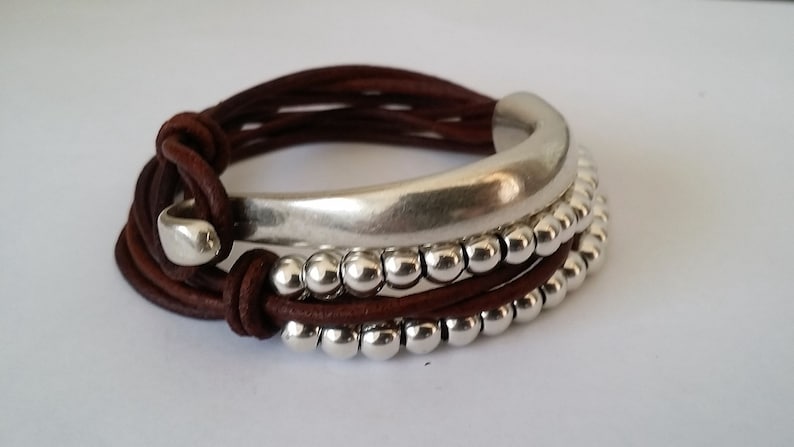 Silver Beads Bracelet Wrap Bracelet Boho Bracelet Leather - Etsy