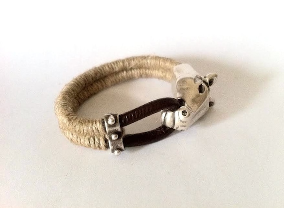 Equestrian jewelry rope bracelet Leather bracelet rustic bracelet snaffle bit Horse bracelet Mens bracelet gift for horse lovers