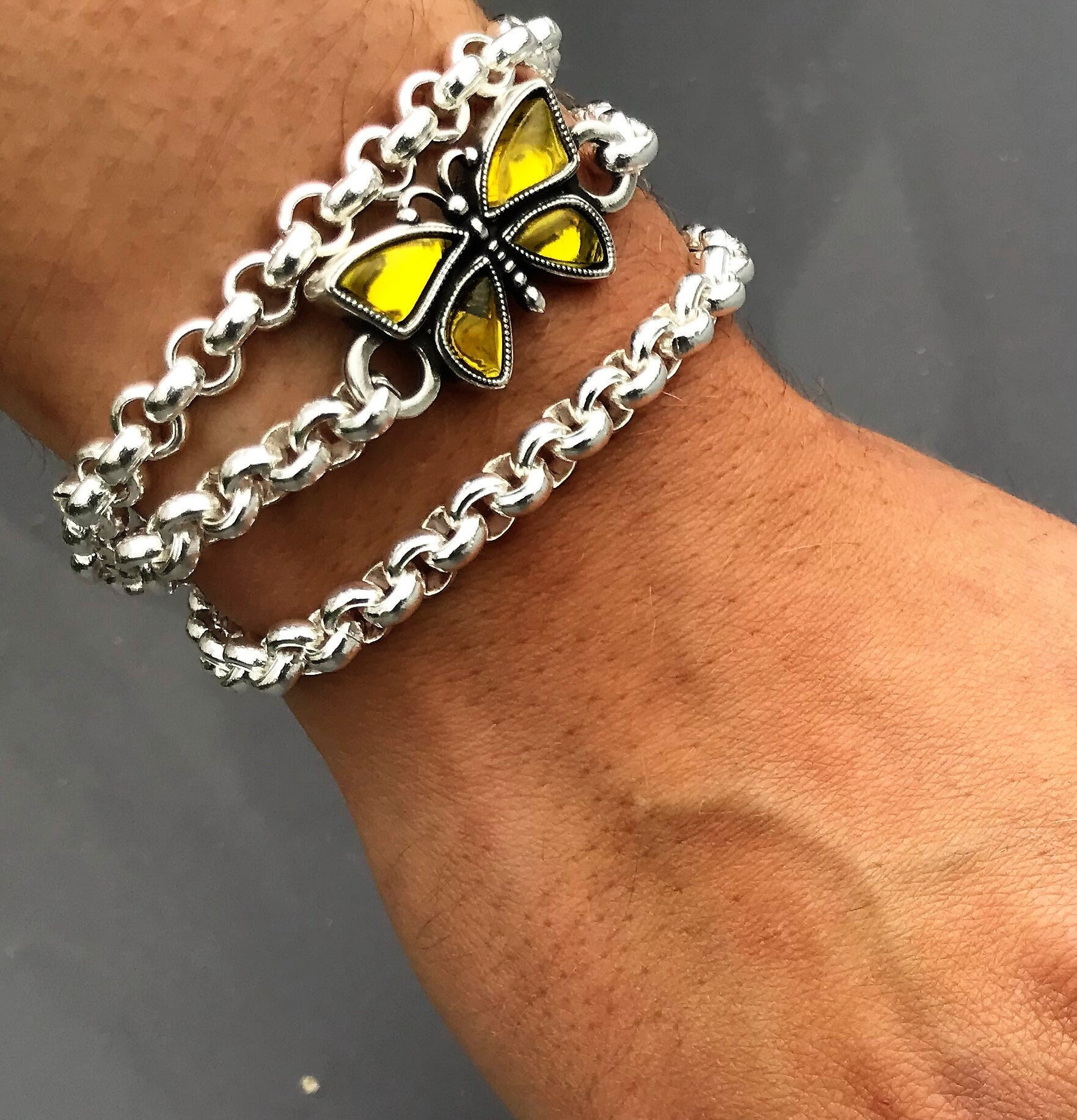 Wrapped chain bracelet, silver Rolo cable chain, chunky chain bracelet, butterfly bracelet, bracelet for women, gift for her, women gift