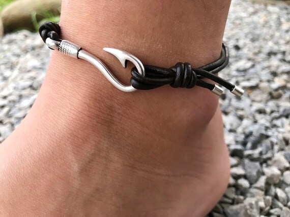 Fish Hook Anklet, Boho Anklet, Anklet Leather, Nautical Anklet