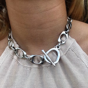 Collana con catena in argento stile marinaro, stile marinaro, collana con chiusura a barretta, girocollo con catena spessa, collana da donna, regalo per lei