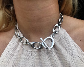 Chunky Silver Mariner, Link Chain Toggle Necklace, women necklace