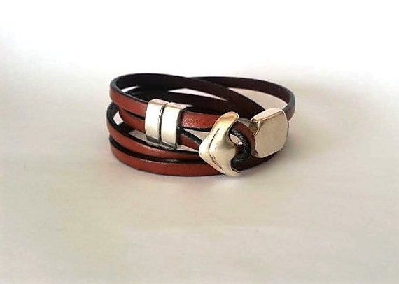 Double Wrap Bracelet, Leather Bracelet, Anchor Bracelet