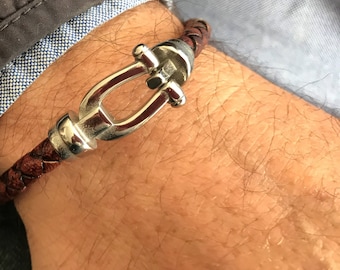 Pulsera de cuero trenzado con bocado, estilo ecuestre
