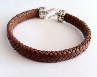 simplew braided leather bracelet for men,  boho bracelet, Boyfriend gift, plus size, brown leather bracelet ,Valentine’s Day