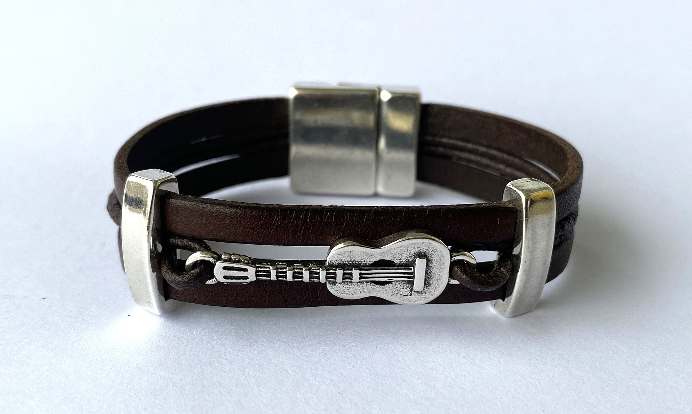 Bracciale Chitarra In Pelle Avvolgente Con Ciondolo In Lega Di Zinco - Regalo Originale Per Musicisti E Amanti Della Musica, Regolabile Uomo E Donna - 2
