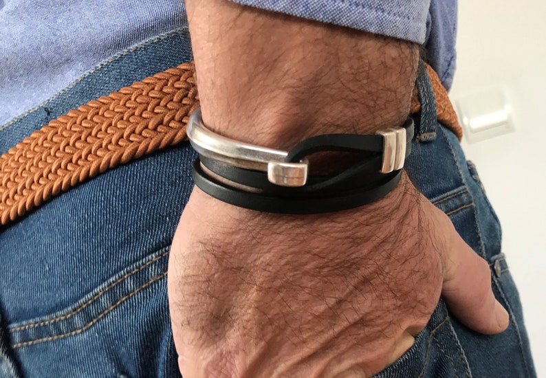 Leather Bracelet Mens Bracelet Wrap Leather Bracelet Black Etsy