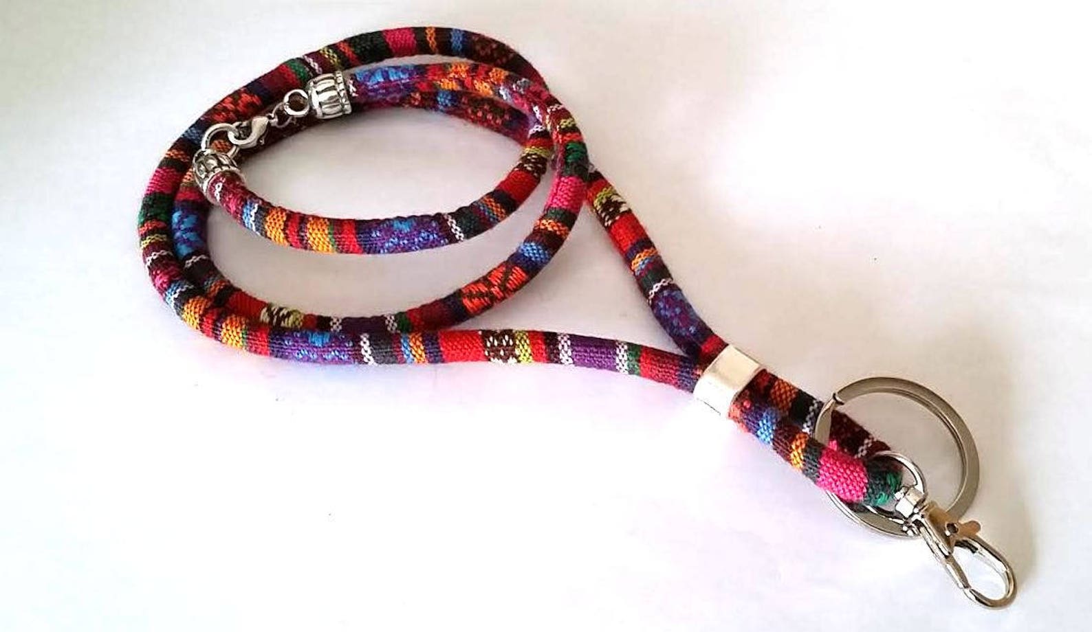 Woven Lanyard Ethnic Lanyard Badge Holders Boho Keychain Etsy