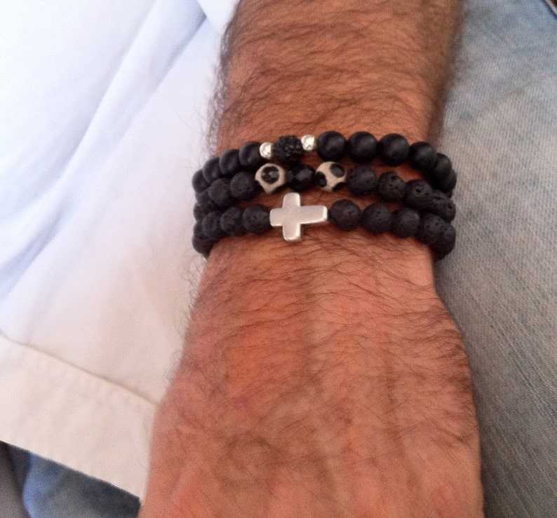 unisex bracelet mens bracelet adjustable bracelet black lava stone beaded bracelet bracelet for men mens jewelry gift for dad