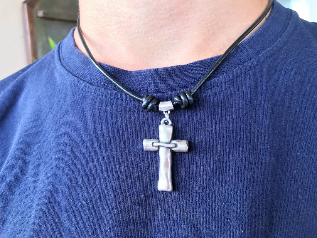 Men's Cross Necklace Catholic Necklace Religious Etsy