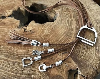 Horse necklace, stirrup Necklace, snaffle bit necklace, long tassel necklace with charms, women necklace, gift for horse lovers