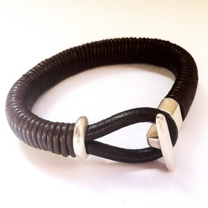 pulseira de couro para homens, presente para ele, pulseira unissex, pulseira feminina, pulseira de gancho, pulseira de couro prata e marrom, presentes de aniversário