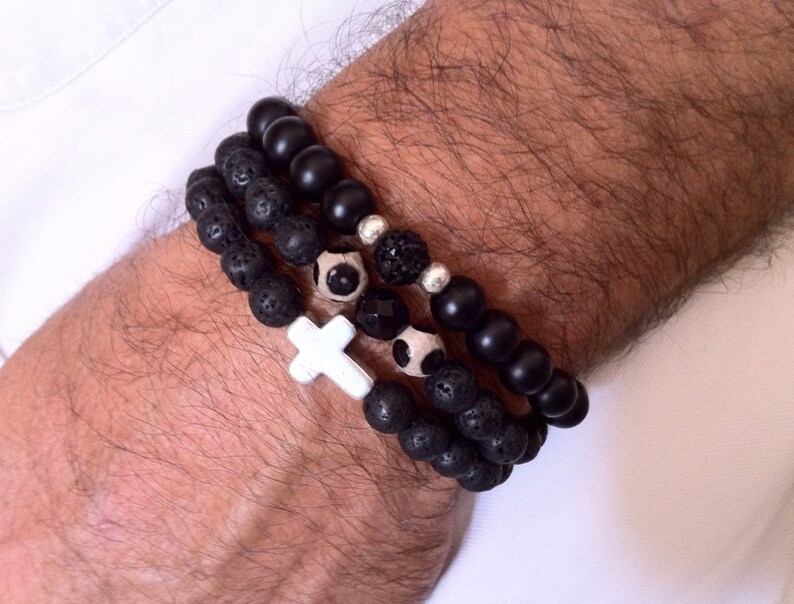unisex bracelet mens bracelet adjustable bracelet black lava stone beaded bracelet bracelet for men mens jewelry gift for dad