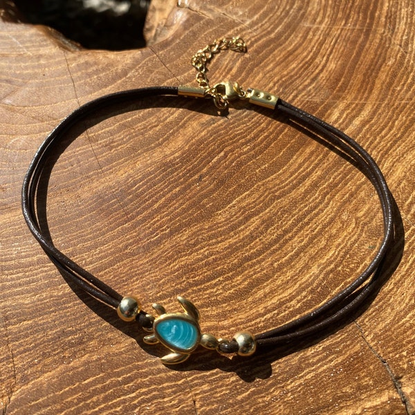 gold leather anklet, turquoise anklet,  boho anklet, nautical anklet, turtle anklet, unisex anklets, gift for him ,Valentine’s Day