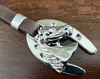 Horseshoe Keychain, Leather Equestrian Gift, Horse Head Ornament