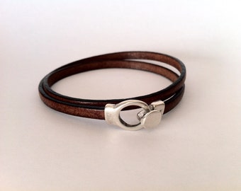 Wrap bracelet, hook clasp bracelet, leather bracelet for men, minimalist bracelet, women bracelet, boho bracelet, gift for him