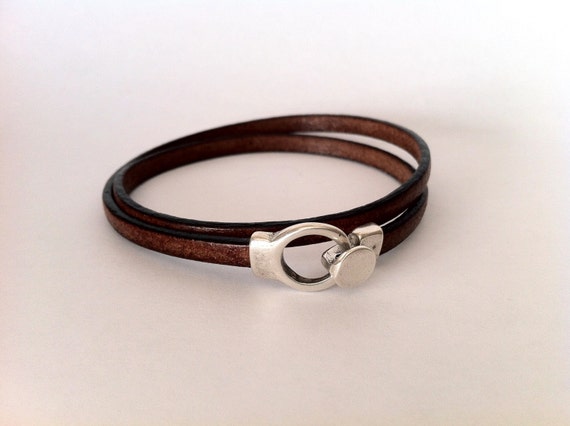 Nail Bracelet, Wrap Leather Bracelet, Hook Clasp Bracelet, Leather