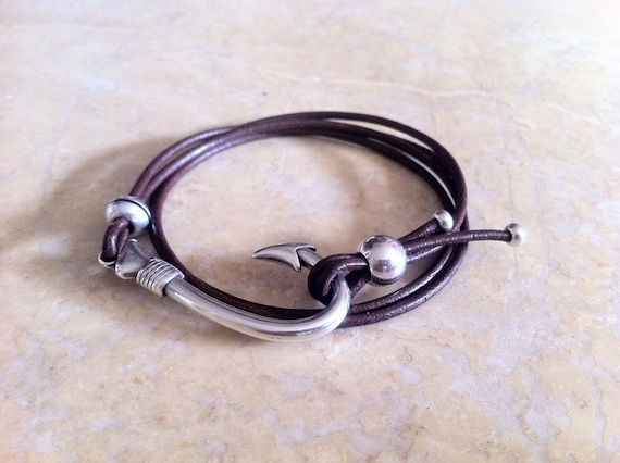Fish Hook Bracelet, Anchor Bracelet, Nautical Bracelet, Brown