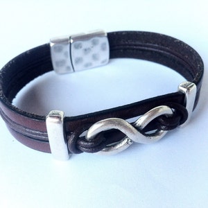 Leather Bracelet for men, infinity bracelet, Personalized bracelet, love bracelet, gift for him, brown bracelet, birthday gifts