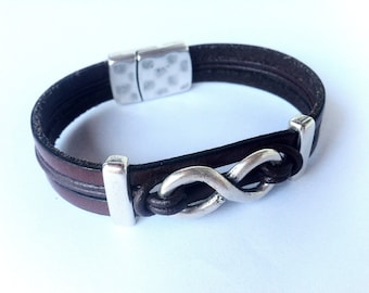 Men's Brown Leather Bracelet, Personalized jewelry, infinity love