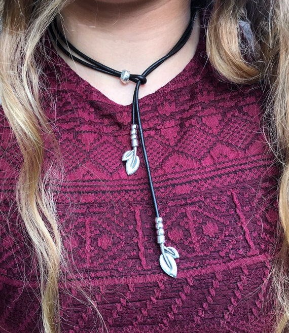 Leather Choker Black Leather Lariat Necklace Lariat Necklace