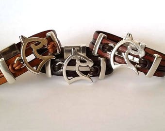 Leather Horse Bracelet, Equestrian Jewelry with silver Clasp