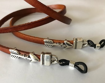 Leather Glasses Chain, Handmade Eyeglass Holder, arrow jewelry for men