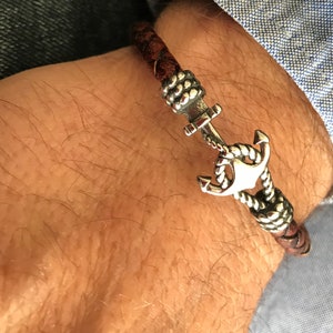 Braided Leather Anchor Bracelet: Stainless Steel Nautical Sailor Bracelet