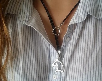 Steigbügel Pferd Kette, Geflochtenes Leder, Reitsport Schmuck, Geschenk für Pferdeliebhaber