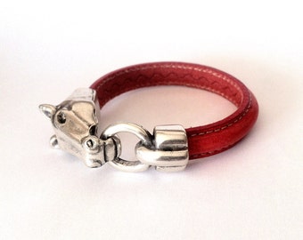 Leather Horse Bracelet, Silver Plated Clasp, equestrian jewelry for horse lovers