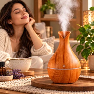 Wood Grain Aroma Diffuser, Mini Cool Mist Humidifier with LED Light, Essential Oil Diffuser for Bedroom and Home, Color May Vary 1 set