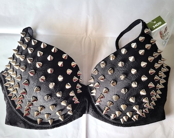 Sexy Women Gold Spike Studded Push up Bra 