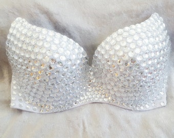 Fully hand jeweled WHITE Bra (front and back)