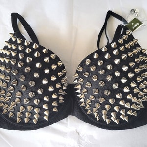 Hand Sewn SILVER Spiked Bra Reinforced stitching image 6