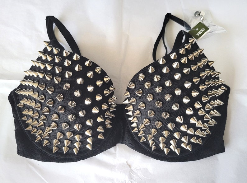 Hand Sewn SILVER Spiked Bra Reinforced stitching image 6