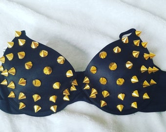 Hand Sewn Golden Spiked Bra - Reinforced stitching!