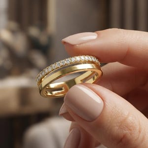 Double Band Ring, Dainty Stacking Ring, Minimalist Wedding Band, Gold or Silver Ring, CZ Ring Gift for Her