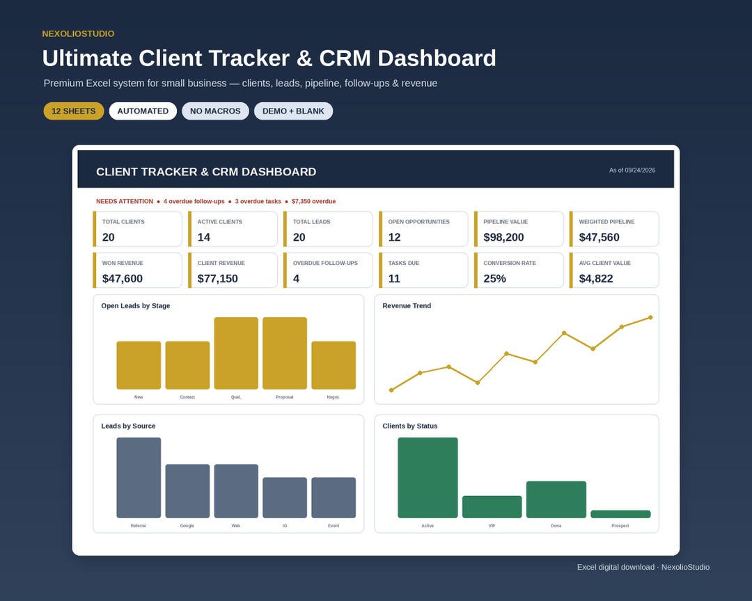 Customer Database Tracker Example Client Tracker Excel Spreadsheet | CRM Template | Lead Database | Sales ...