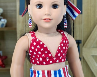 Patriotic Bralette- Red and White Star Print Top Fits 18-inch Dolls, Summer Clothing for Dolls- Top Only