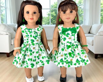 Shamrock Sundress for Dolls -Sleeveless Green and White-Fits 18-inch Dolls