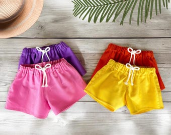 Bright Color Doll Shorts – Elastic Waist Pull‑On Style with Faux Drawstring – Handmade 18 Inch Doll Clothes