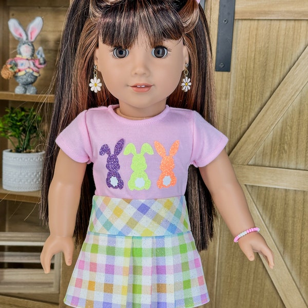 Fits 18-inch Dolls, Pink Bunny Graphic T-shirt for 18-inch Dolls, Easter Shirt for AG Dolls, Bunny Top, Gift for Doll Lovers, Top Only