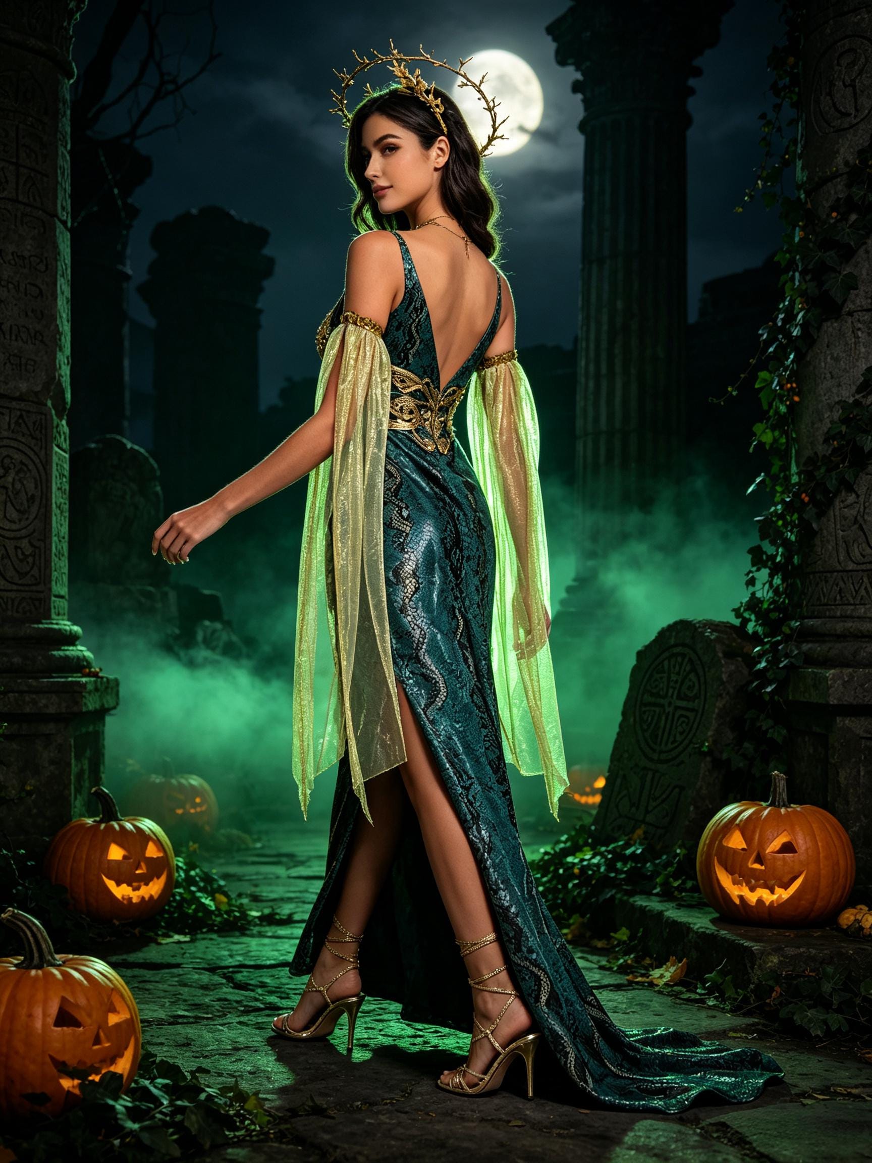 green dress with snake on back Print dandelion