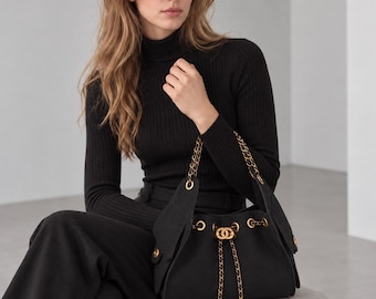 Quilted Shoulder Bag for Women, Vegan Leather Bucket Tote, Chain Strap Hobo Purse, Vintage Handbag, Aesthetic Gift for Her, Everyday Bag