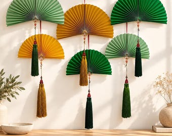 Green Mustard Paper Fan Wall Decor Set of 6 Birthday Backdrop