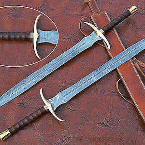 Hand-Forged Damascus Steel Viking Sword – Rosewood Handle, Leather Sheath (35" Total)
