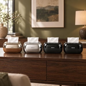 Modern Tissue Box Cover, Wood Grain, Silver or Black Decorative Tissue Holder