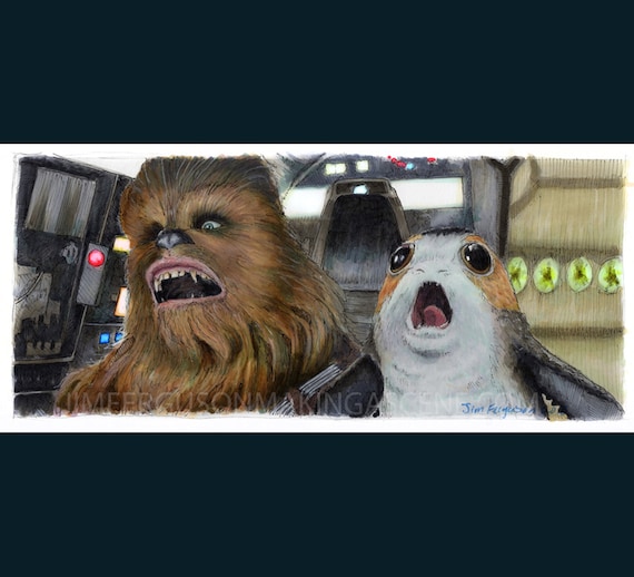 Star Wars - The Last Jedi- Chewie and Porg  Print By Jim Ferguson