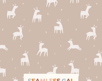 Neutral Beige Reindeer Christmas Seamless Pattern, Scandinavian Holiday Design (Digital Download)